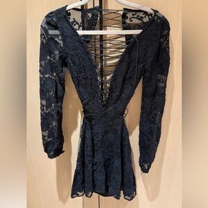 For Love & Lemons Jolene Lace Up Dress in Black XS